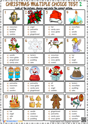 Christmas ESL Printable Multiple Choice Tests For Kids 2
