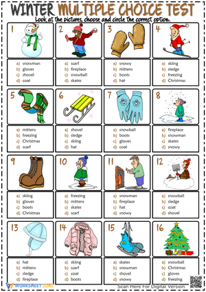 Winter ESL Printable Multiple Choice Test For Kids