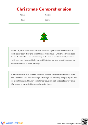 Grade 3 Christmas Reading — Printable No-Prep Worksheet