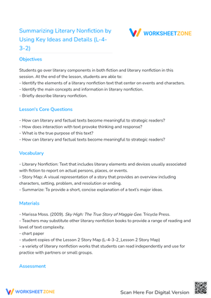 Summarizing Literary Nonfiction by Using Key Ideas and Details (L-4-3-2)