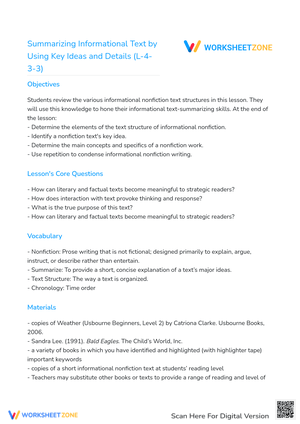 Summarizing Informational Text by Using Key Ideas and Details (L-4-3-3)
