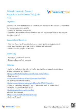 Citing Evidence to Support Assertions in Nonfiction Text (L-4-4-3)