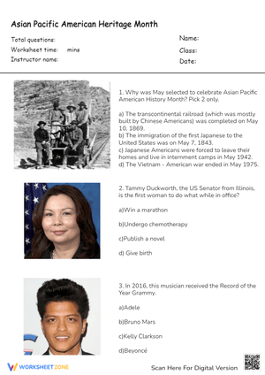 Asian Pacific Heritage Month Quiz | Printable Grade 5-8