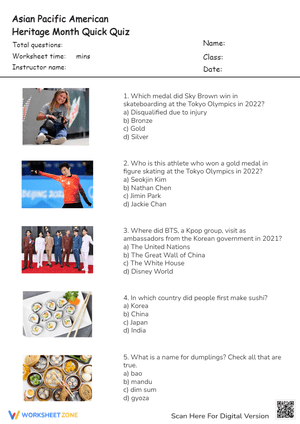 Grade 6-8 AAPI Heritage Month — Printable No-Prep Worksheet