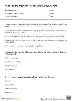 Asian Pacific American Heritage Quiz | Essential Grade 6