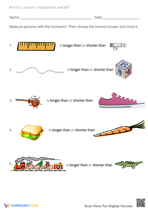 Longer or Shorter? - Length Comparison Worksheet for Kindergarten