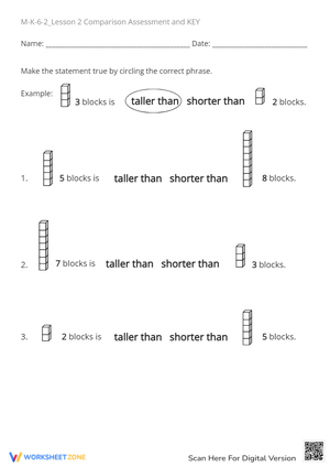 Kindergarten Comparing Heights — Printable Worksheet