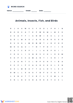 Grade 5 Animal Vocabulary — Printable No-Prep Worksheet