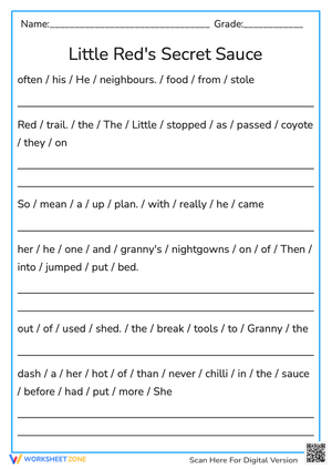 Little Red's Secret Sauce-Sentence scramble