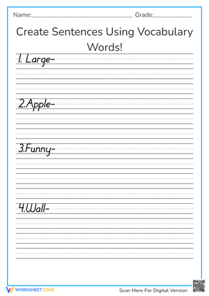 Vocabulary Sentences Worksheet 