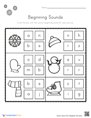 Winter Beginning Sounds Worksheet