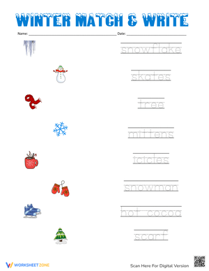 Winter Matching Game Worksheet for Kids
