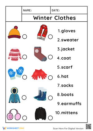 Winter Clothes Vocabulary Worksheet