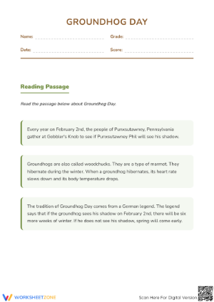 Groundhog Day Reading Worksheet | Grade 2 Essential