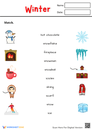 Winter Matching Worksheet for Kids