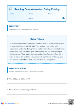 "Going Fishing" Reading Comprehension | Grade 1 Printable