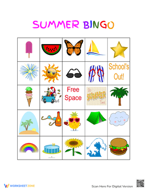 Summer End of Year Bingo Worksheet