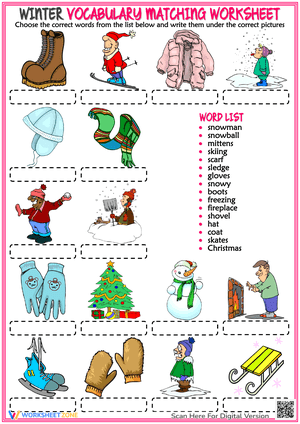 Winter ESL Vocabulary Matching Worksheet