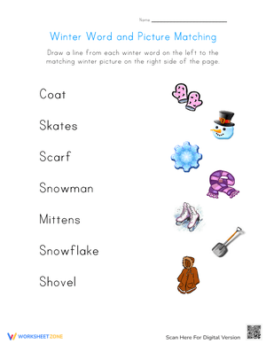 Winter Word-to-Picture Matching Worksheet