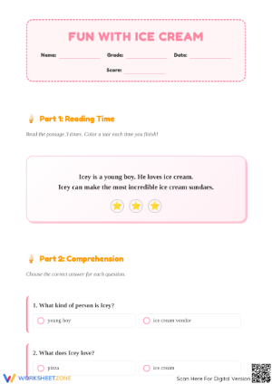 Grade 1 Reading Comprehension — Printable No-Prep Worksheet