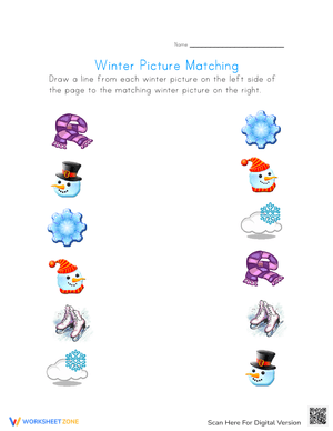 Winter Picture Matching Worksheet for Kids