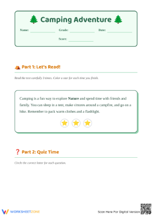 Camping Adventure Printable Worksheet | Grade 1-3 ELA