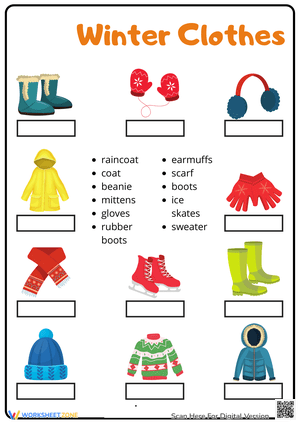 Winter Clothes Word Match Worksheet