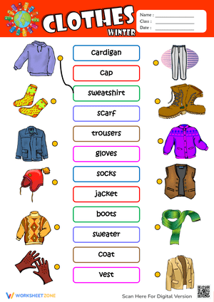 Winter Clothes ESL Matching Exercise Worksheet