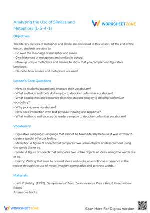 Analyzing the Use of Similes and Metaphors (L-5-4-1)