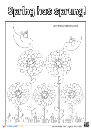 Springtime Scene Greeting Card Coloring