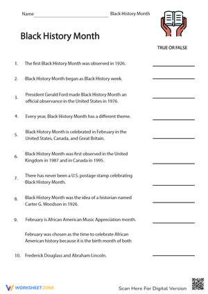 Black History Month- True or False