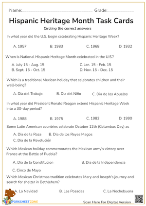 Hispanic Heritage Month Task Cards