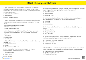 Black History Month Trivia - Grades 6-12 - Test Your Knowledge!