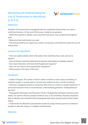 Identifying and Understanding the Use of Testimonials in Advertising (L-8-4-2)
