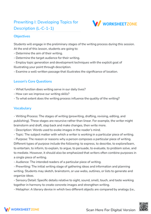 Prewriting I: Developing Topics for Description (L-C-1-1)