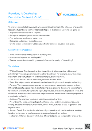 Developing Descriptive Content in Prewriting