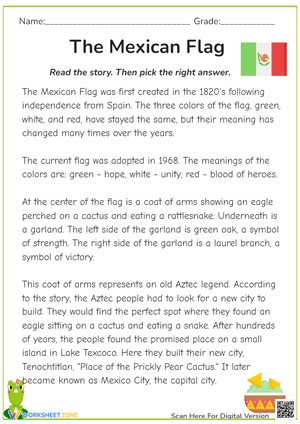 Mexican Flag History & Symbols - Reading Comprehension Worksheet