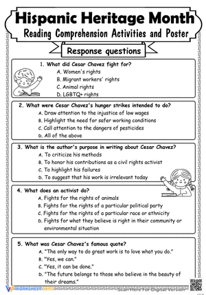 Hispanic Heritage Month Reading Comprehension Activities