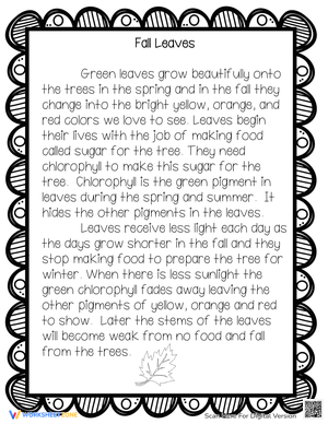 Non-Fiction Reading Comprehension: Fall Leaves