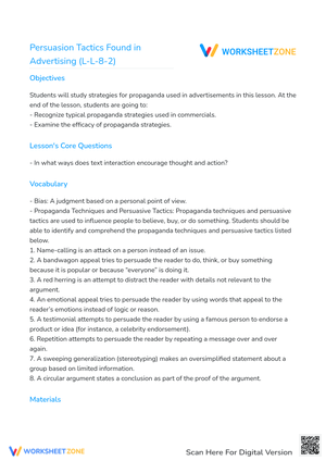 Persuasion Tactics Found in Advertising (L-L-8-2)