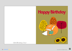 Fall Fox Birthday Card - Printable Autumn Greeting