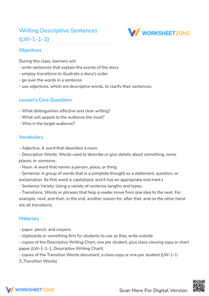 Writing Descriptive Sentences: Enhancing Vocabulary