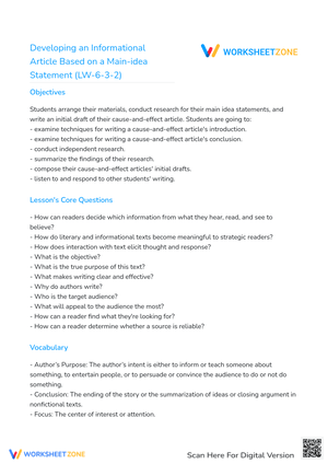 Developing an Informational Article Based on a Main-idea Statement (LW-6-3-2)