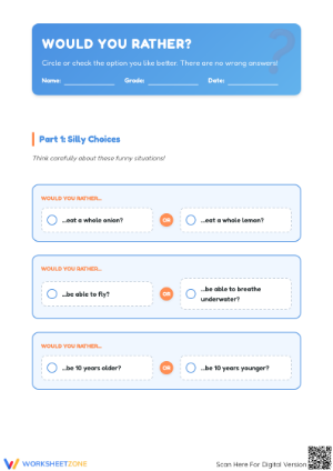 Grade 2 & 3 Would You Rather — Printable No-Prep Worksheet