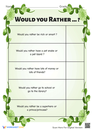 Decision-Making Worksheet – Would You Rather?