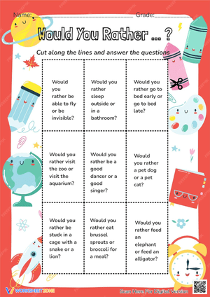 Back To School Would You Rather Worksheets Paper & Glue Crafts  