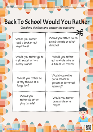 Back To School Would You Rather Worksheets Paper & Glue Crafts  
