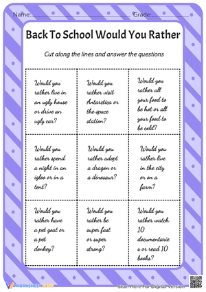 Back To School Would You Rather Worksheets Paper & Glue Crafts  