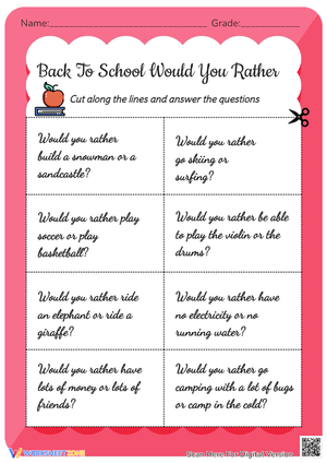 Back To School Would You Rather Worksheets Paper & Glue Crafts  