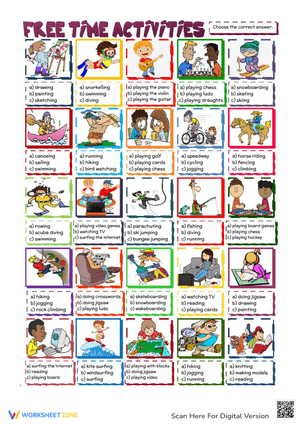 Free time activities - multiple choice